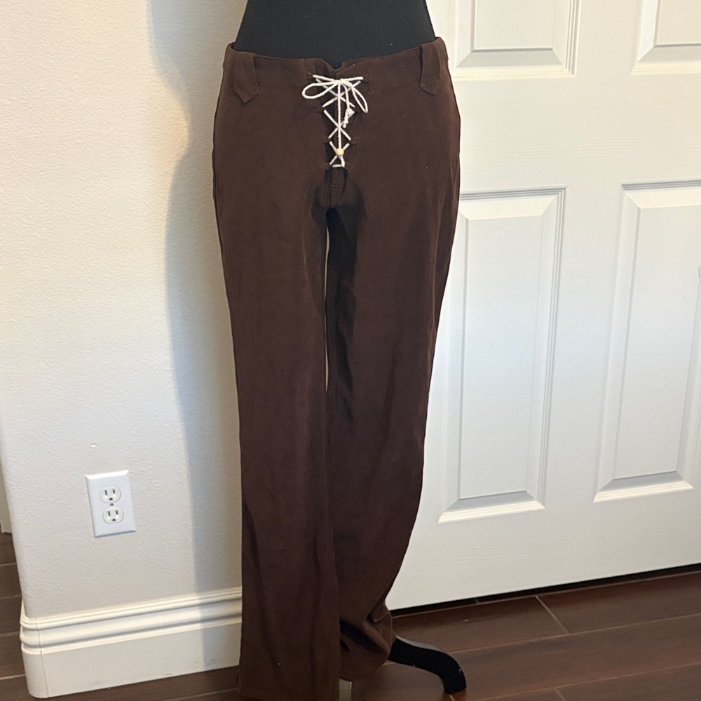 Boho chic y2k brown suede low rise flare pants.